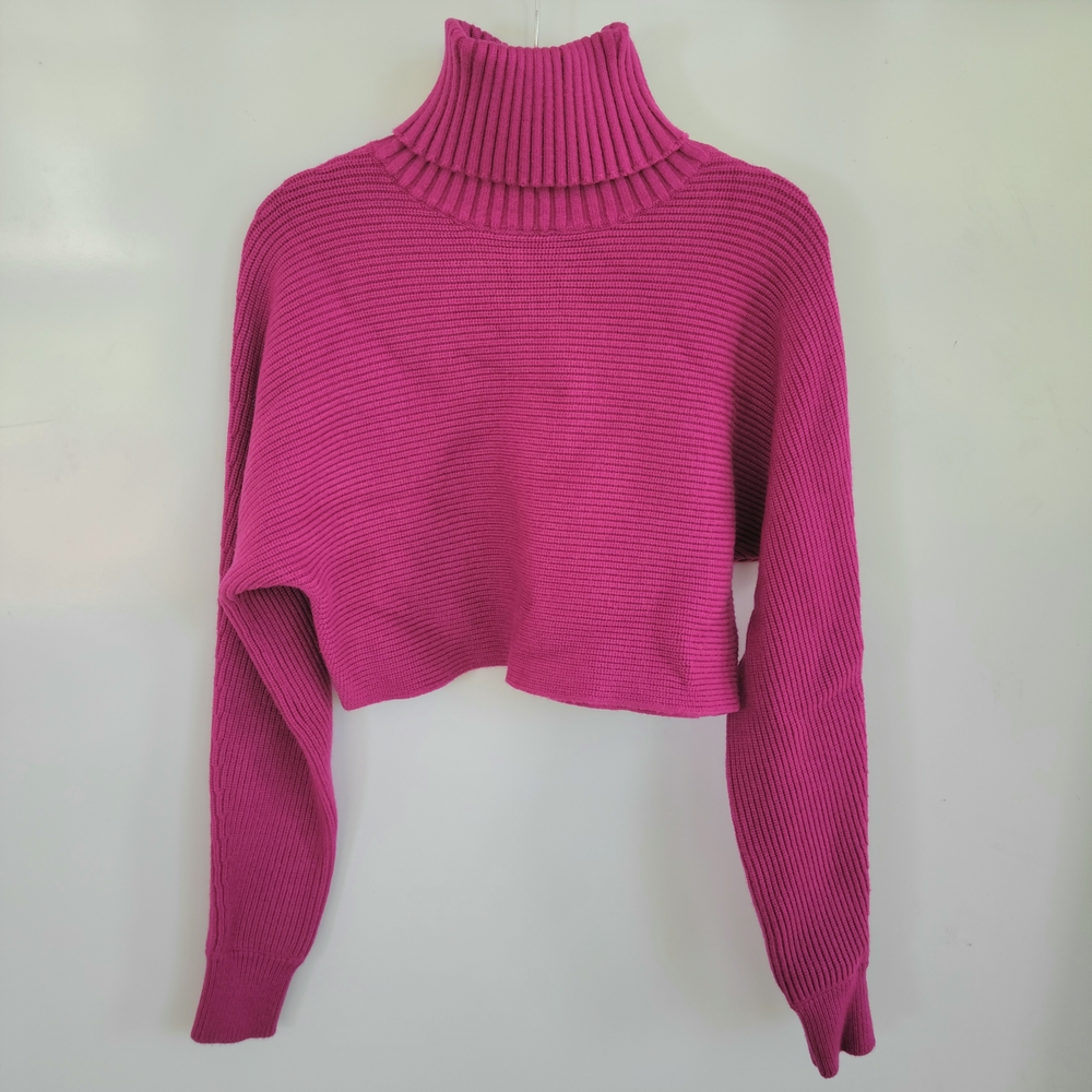House of Harlow 1960 Ribbed Cropped Turtleneck - Bright Magenta